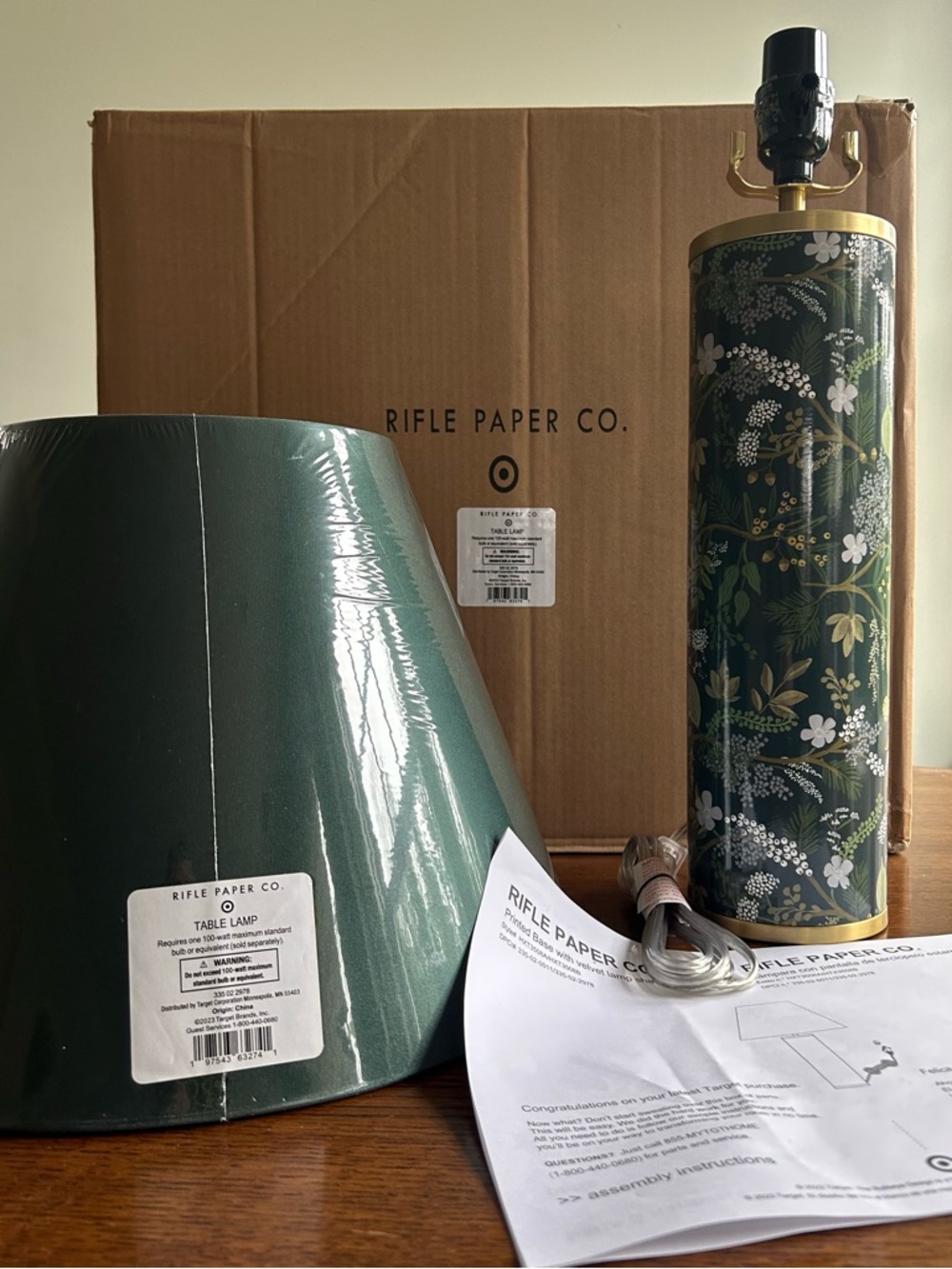 Rifle Paper Co. x Target Floral Lamp w/ Empire Velvet Shade, Juniper Forest NWT - Picture 5 of 8